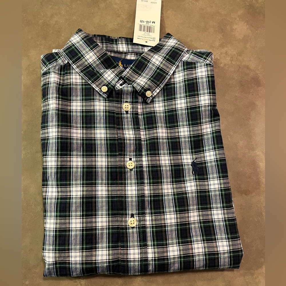 NWT Boys Polo Ralph Lauren Long Sleeve Plaid Button Down Shirt Medium (10-12)